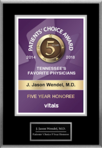 Patient's Choice Award Five Year Honoree Plaque Dr. Wendel