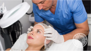 Female patient receiving dermaplaning treatment from an esthetician