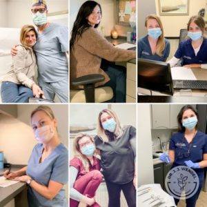 Collage of Dr. Wendel team working in the office and wearing masks