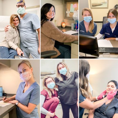 Collage of Dr. Wendel team working in the office and wearing masks