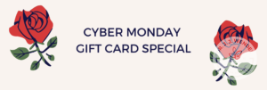 Cyber Monday Gift Card Special banner image with two red roses