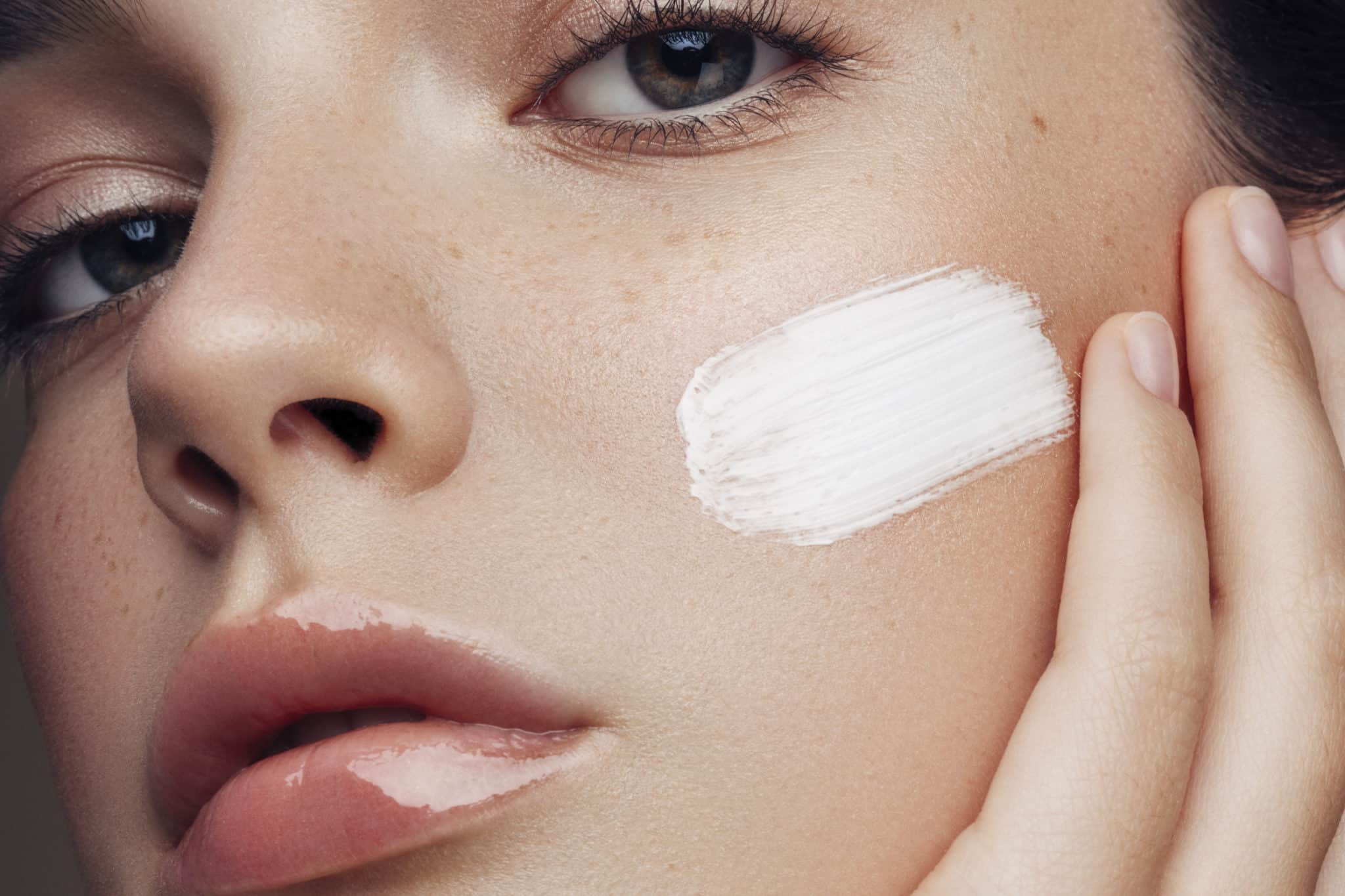 Woman's Face with Sunscreen on it