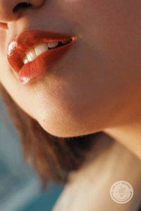 close up of white woman's lips