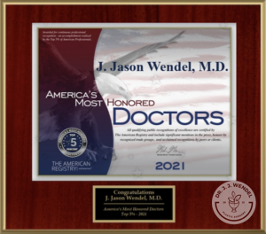 dr. j. j. wendel americas most honored doctors 2021 plaque