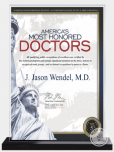 America's Most Honored Doctors award to J. Jason Wendel, M.D.