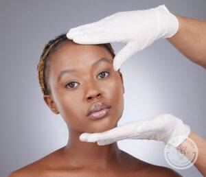 beautiful dark skinned woman at medical spa consultation