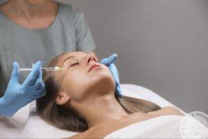 Patient receiving facial injection treatment related to PRP or PRF for skin rejuvenation